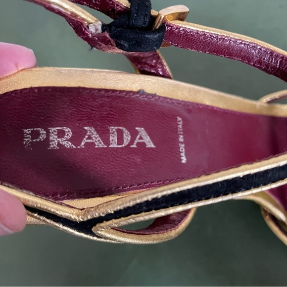 Prada Black Suede & Gold Strappy Platform Heels/Sandals *Italy* - Picture 11 of 12